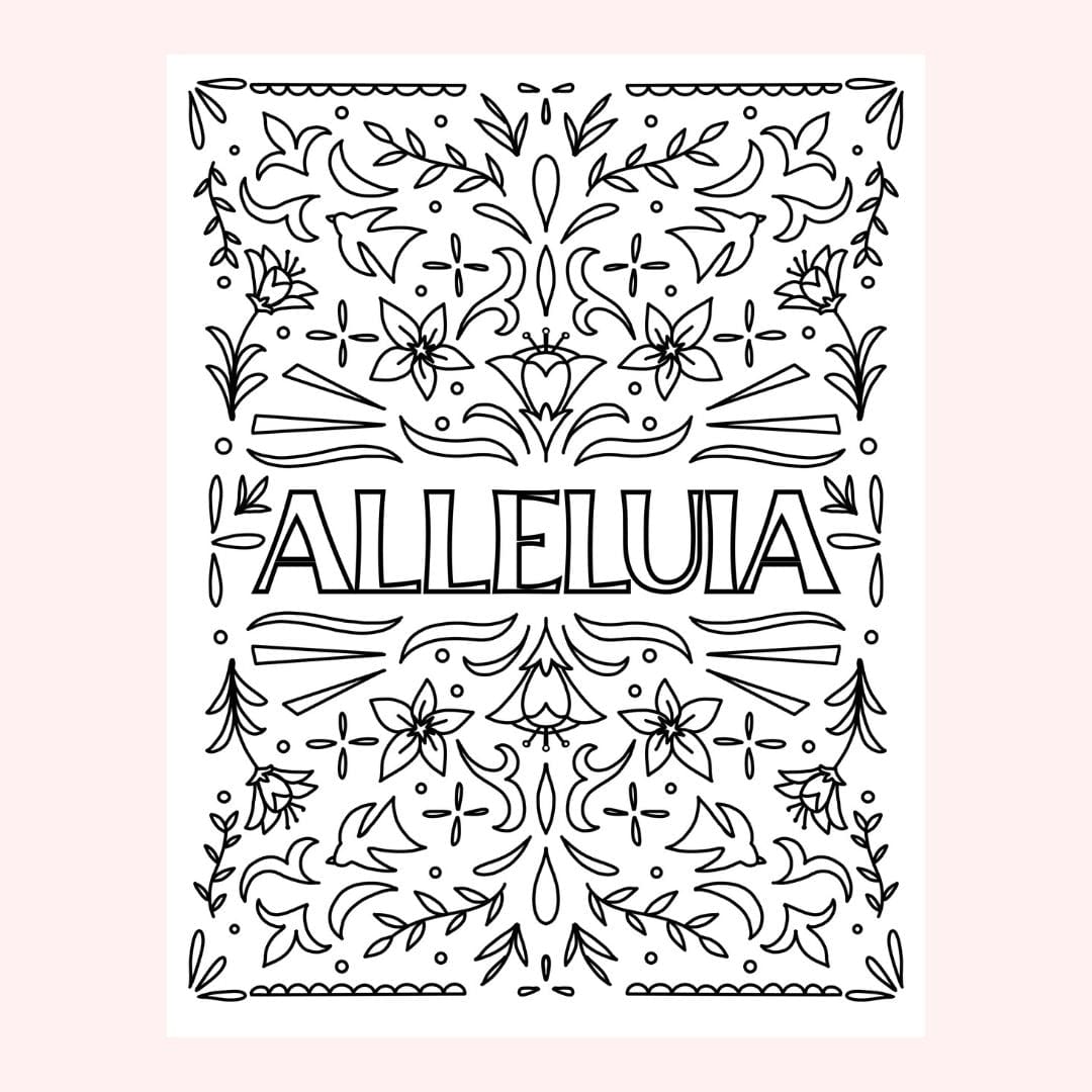 Black and white floral design with the word ALLELUIA.