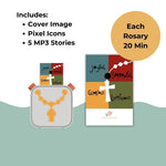Rosary set with cover image, pixel icons, and 5 MP3 stories.