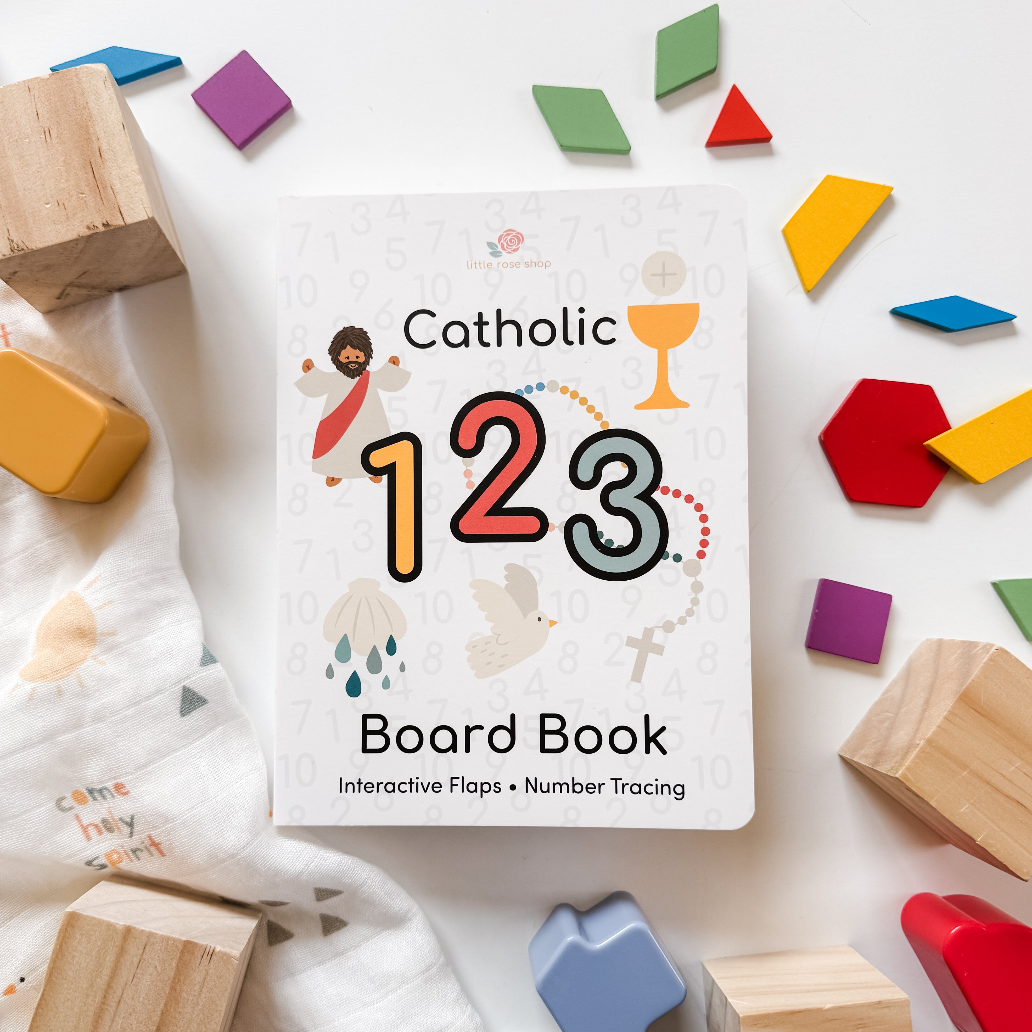 Catholic 123 Board Book with interactive flaps and number tracing