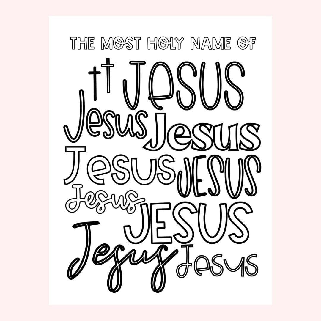 Black and white image of the name Jesus written multiple times in different...