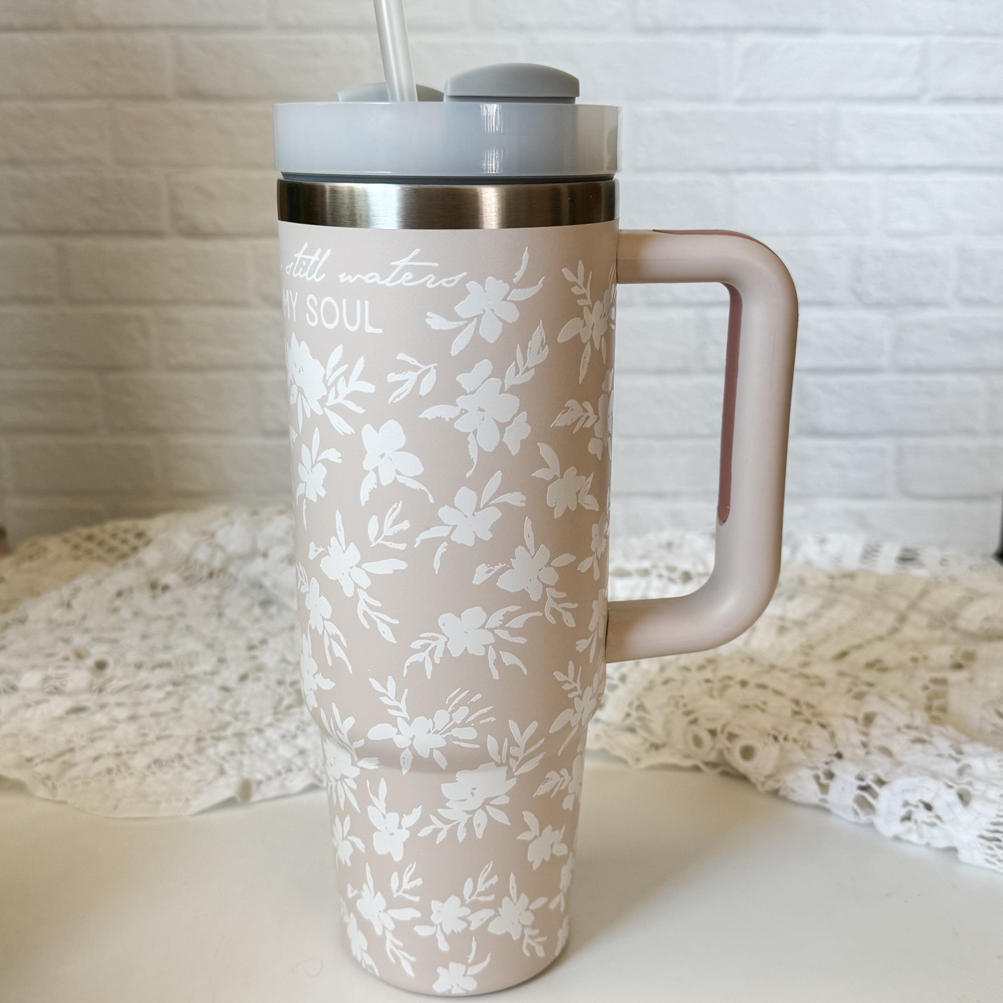 30oz Floral Tumbler with Handle & Straw