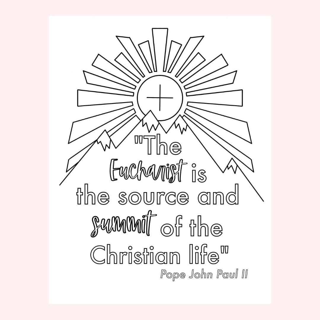 Line art image of religious quote with sun and mountain.