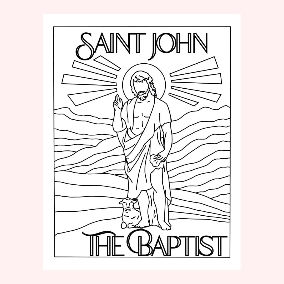 Line drawing of Saint John the Baptist with lamb.