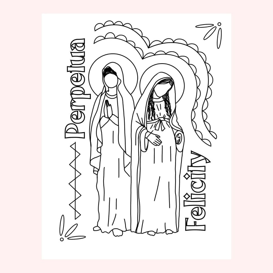 Line drawing of two women labeled Perpetua and Felicity.