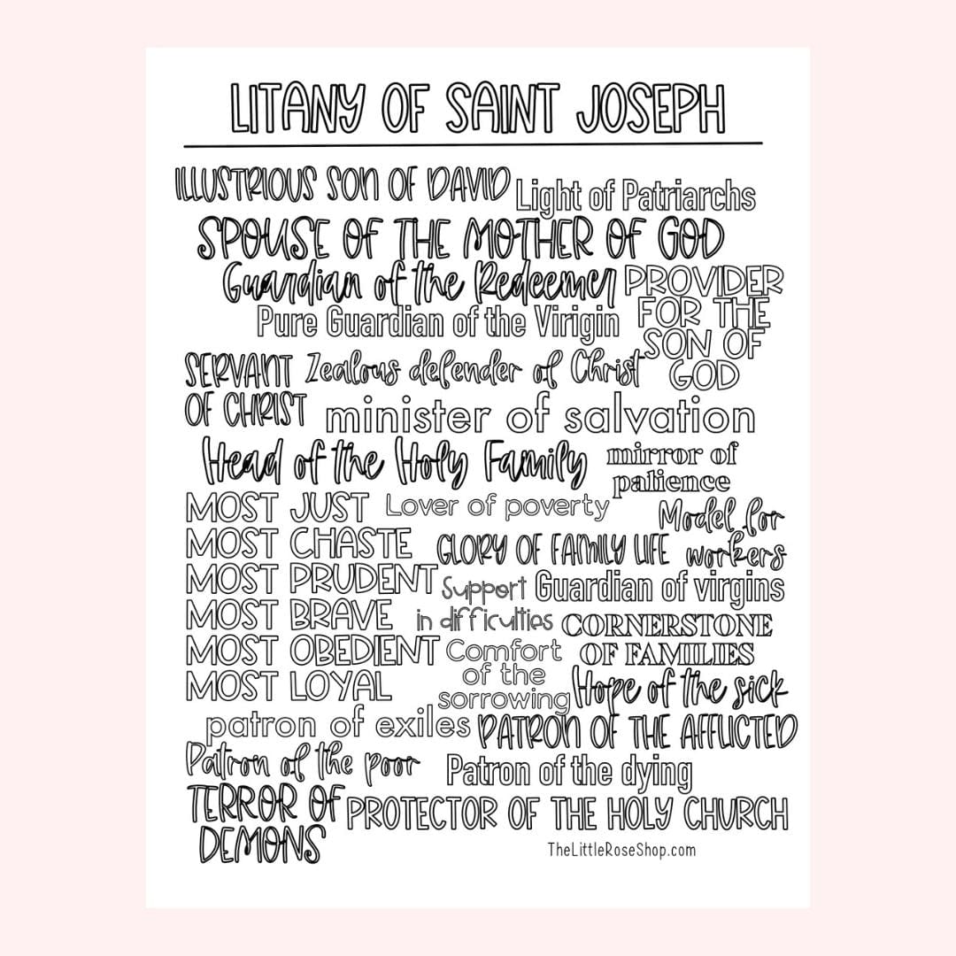 Black and white text of the Litany of Saint Joseph.