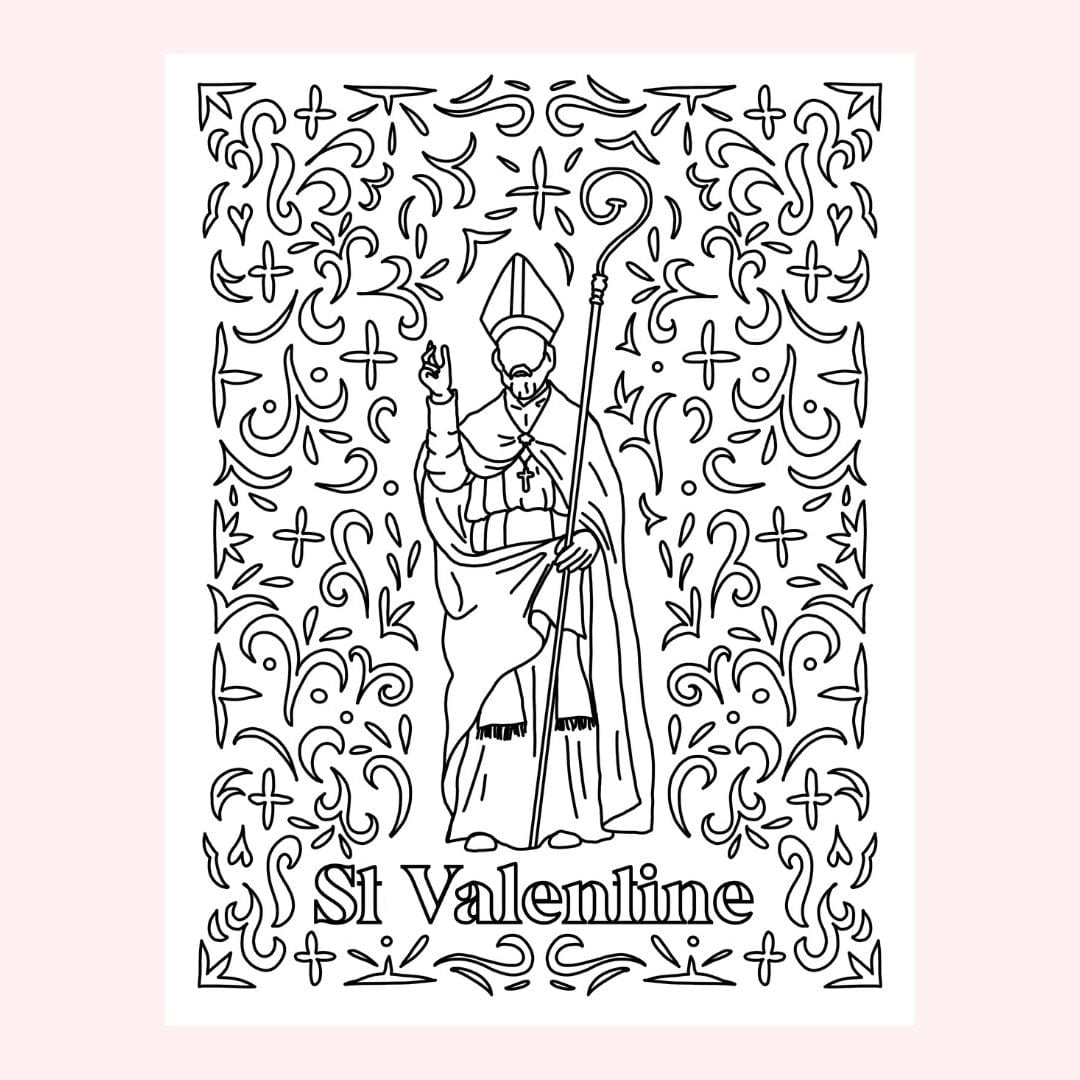 Line art of Saint Valentine with staff.