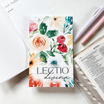 Floral Lectio Divina card with pens and open book.