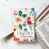 Floral Lectio Divina card with pens and open book.