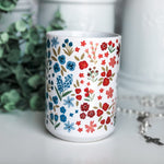 Jesus I Trust floral mug with blue and red flowers