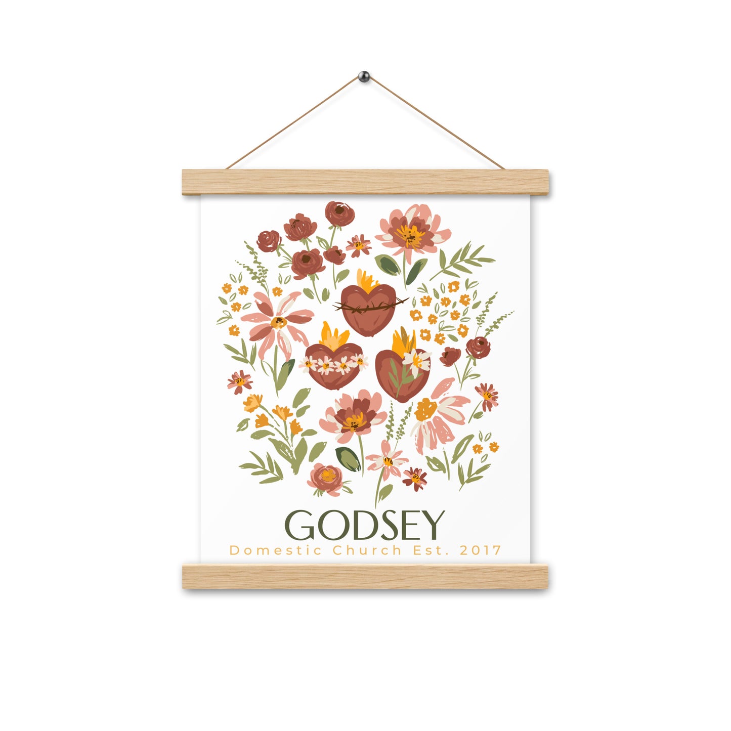 Holy Family Hearts Customized Family Name Print with hangers
