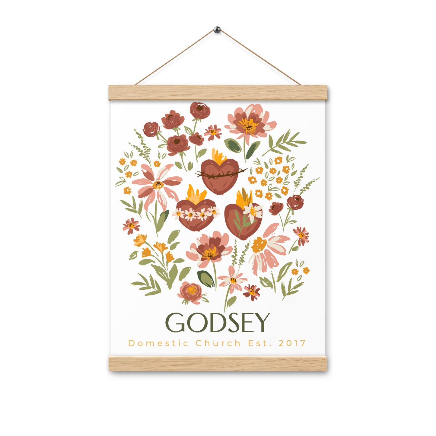 Holy Family Hearts Customized Family Name Print with hangers