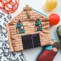 Massbook fabric church toy with stained glass windows