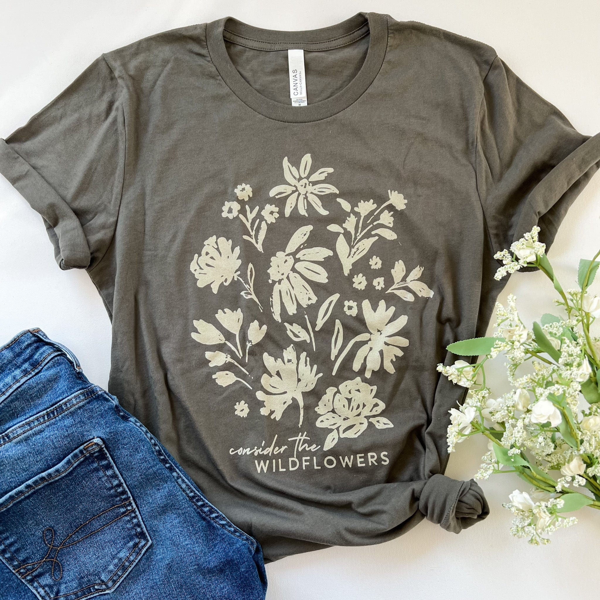Consider the wildflowers shirt with floral design.