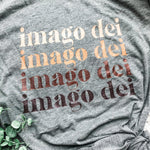 Gray shirt with imago dei text.