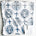 White cloth with blue religious symbols.