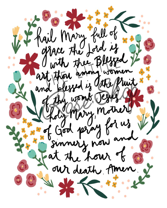Floral Hail Mary Prayer 8”x10" Printable