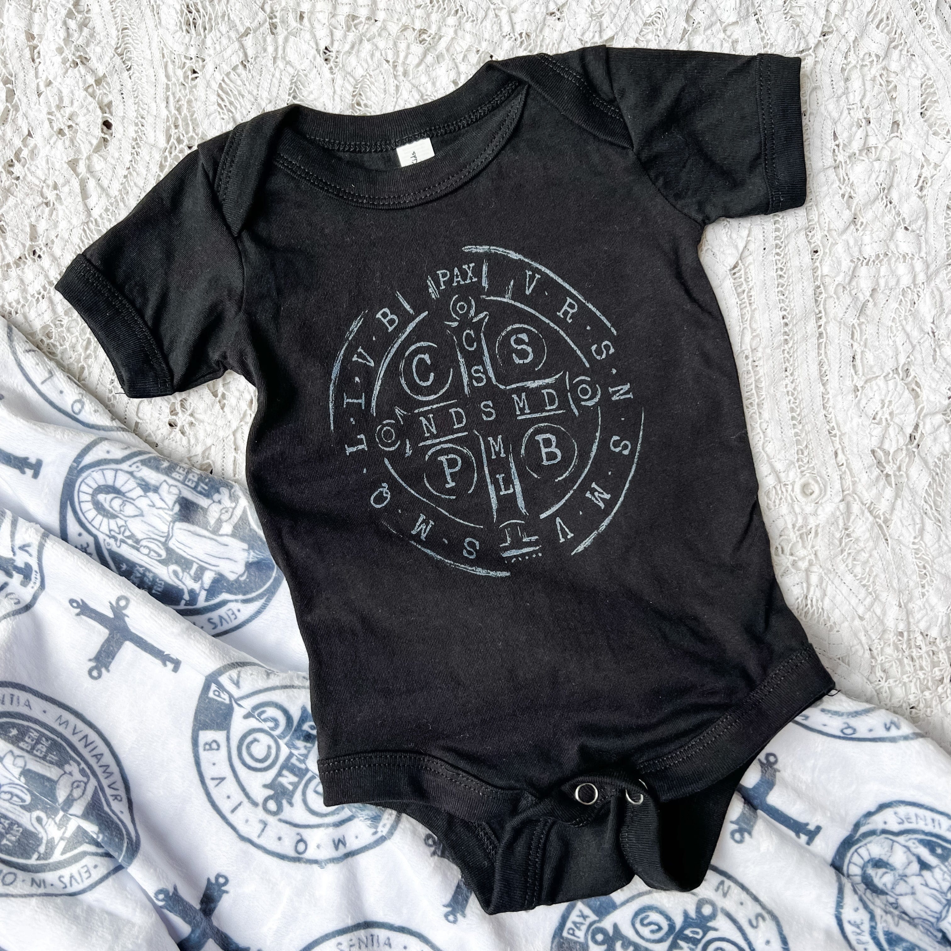 Benedict Medal Baby Onesie for Stylish Infant Apparel - Main Image