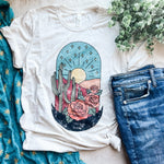 Boho desert graphic tee with roses