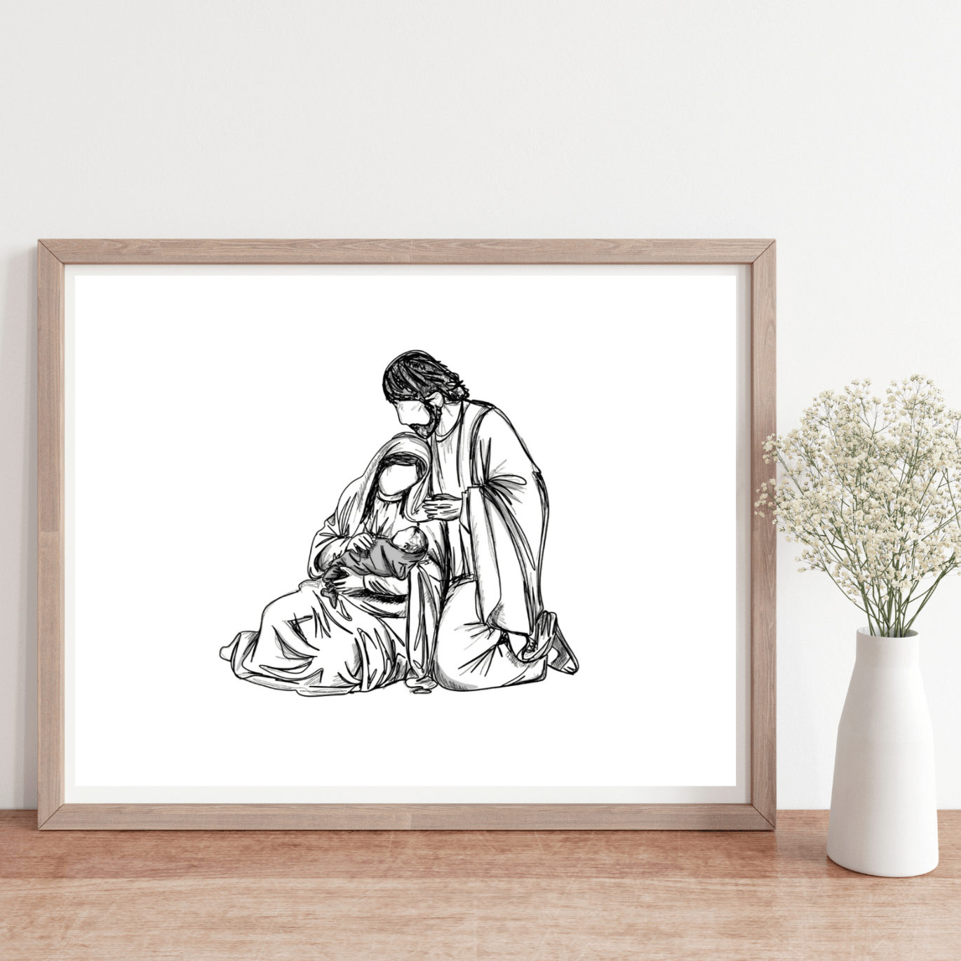 Print mockup of Nativity scene illustration