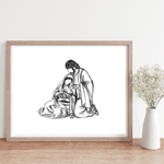 Print mockup of Nativity scene illustration
