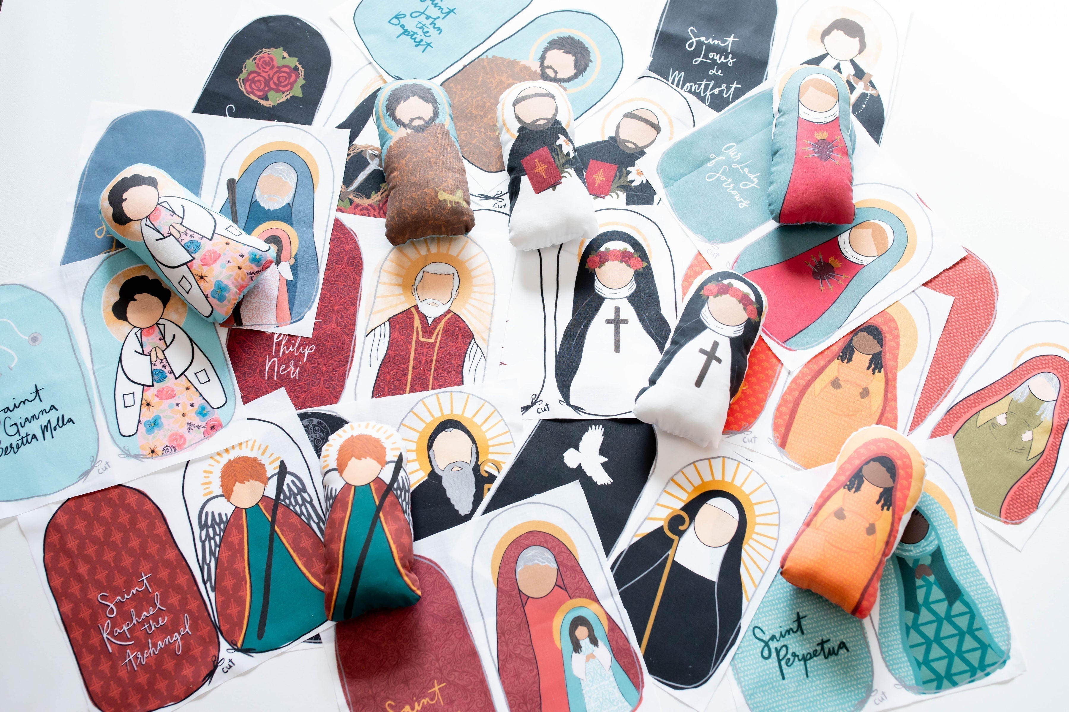 Catholic Saint DIY cut-and-sew fabric panel from The Little Rose Shop featuring original saint artwork