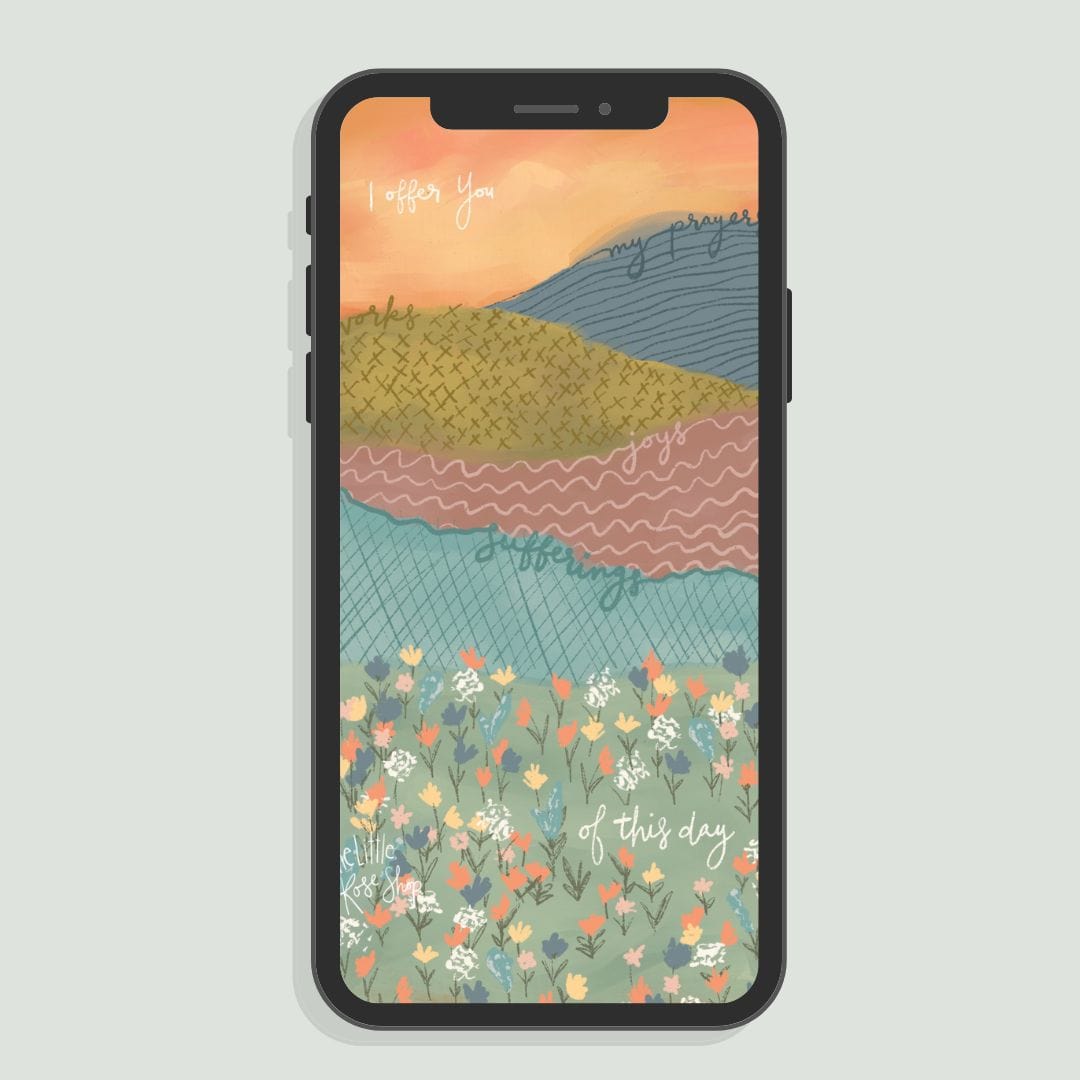 Smartphone with I offer you my joys & sufferings floral art.