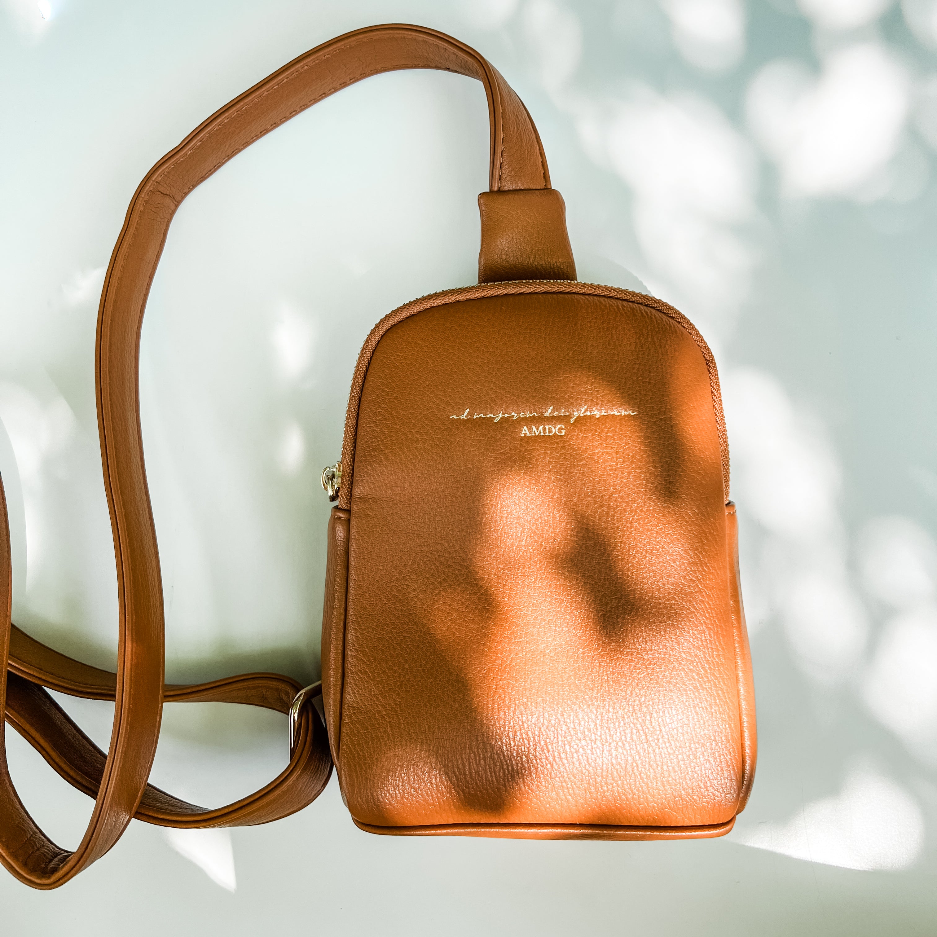 AMDG crossbody bag product detail - brown leather