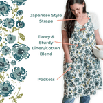 Blue Apron Floral Apron with Japanese Straps & Pockets