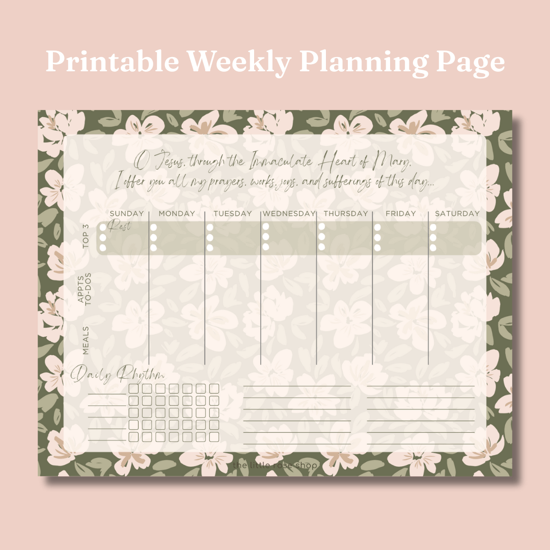 Weekly Planning Page Mockup