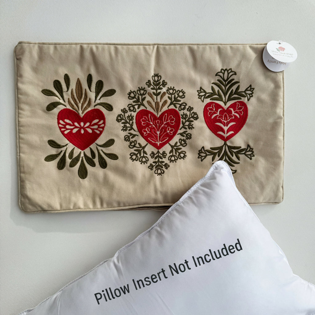 Embroidered Holy Family Hearts lumbar pillow