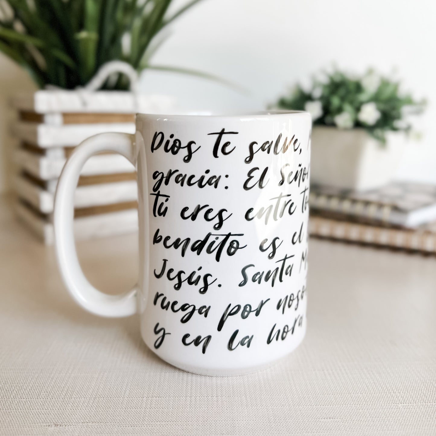 Spanish Hand Lettered Hail Mary Prayer Mug