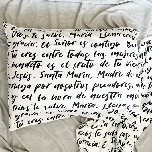 Spanish Hail Mary Hand-Lettered Pillowcase