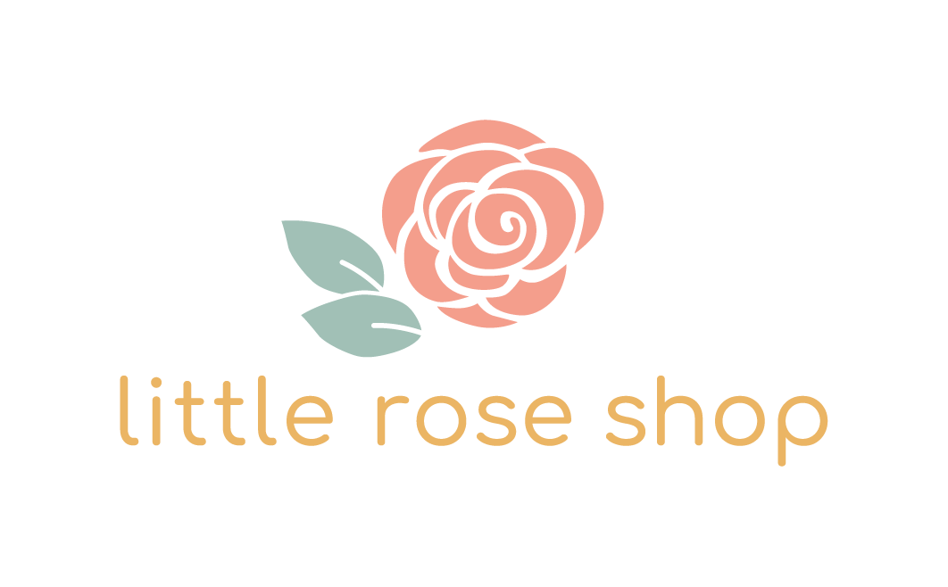 Little Rose Shop logo with golden rose and leaf on black background