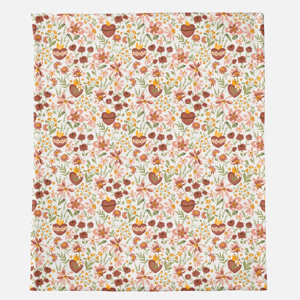 Floral Holy Family Hearts Minky Blanket