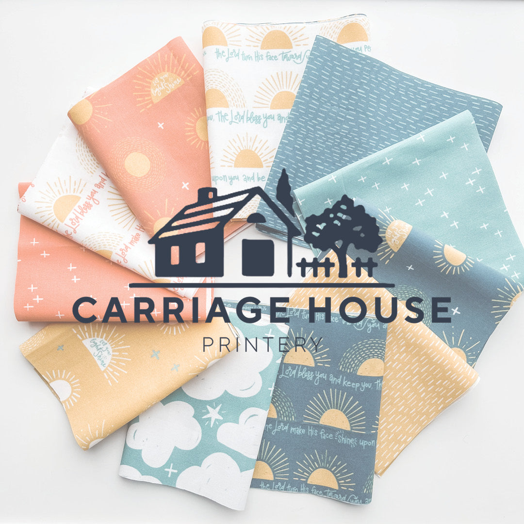 Carriage House Printery logo on an image of The Little Rose Shop fabric