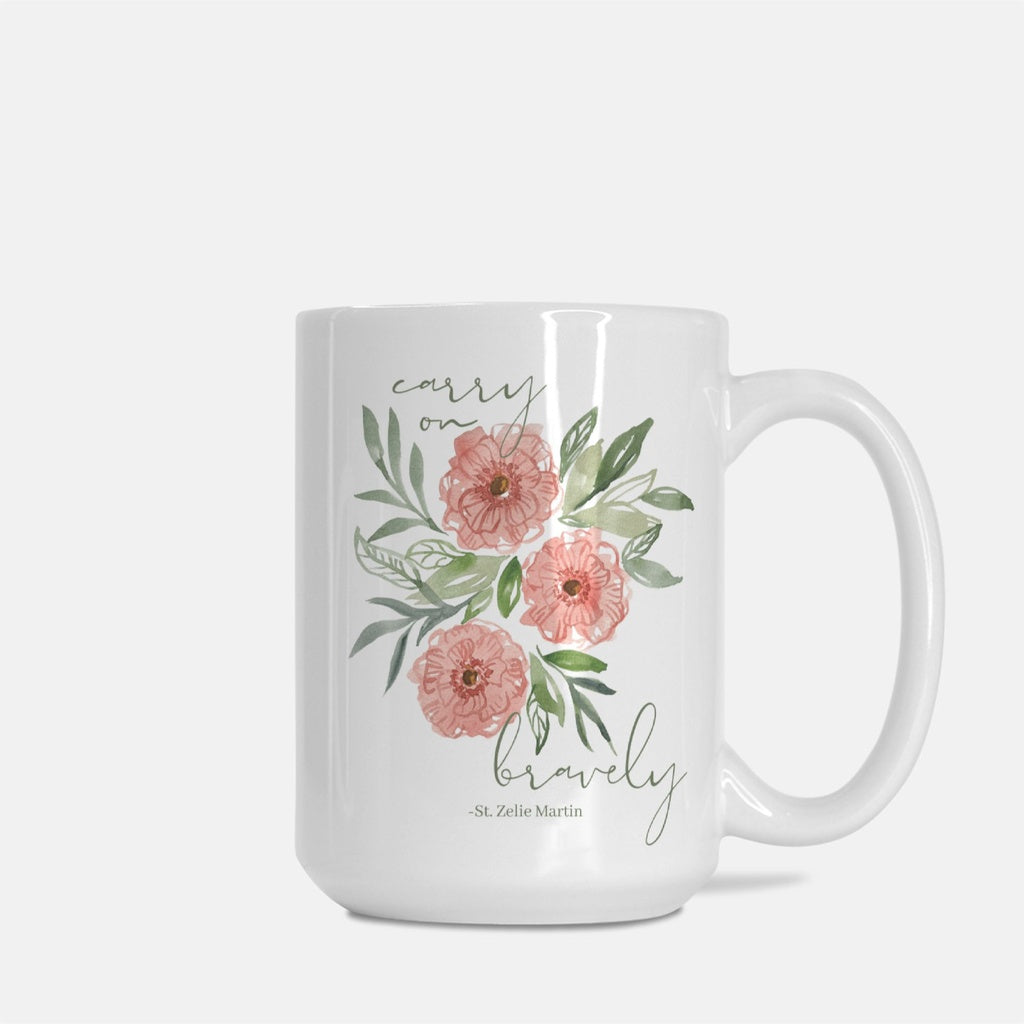 Carry on Bravely Floral Mug