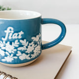 Fiat Floral Ceramic Mug - Catholic Mug with Textured Design | Limited Edition
