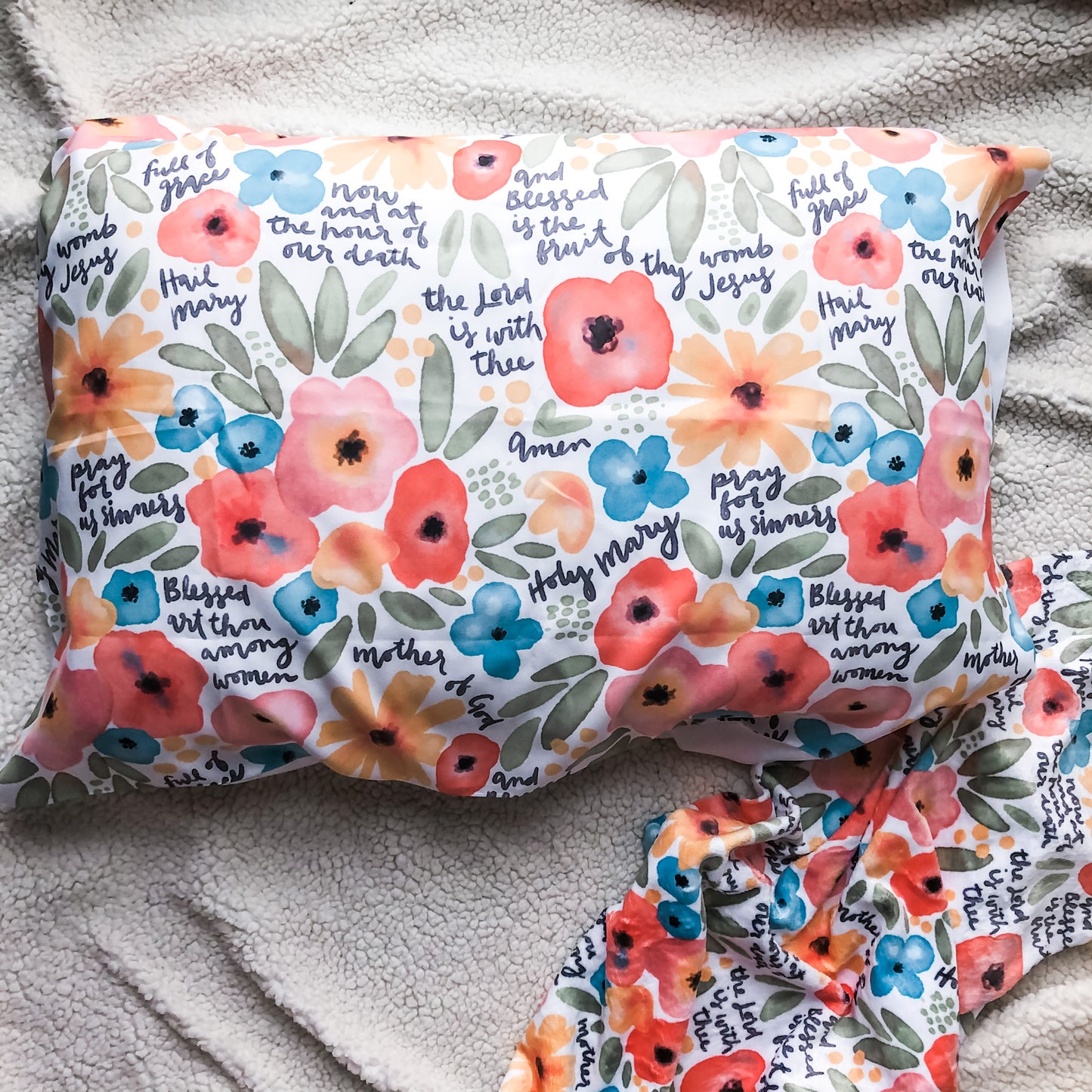 Floral Watercolor Hail Mary Prayer Pillowcase