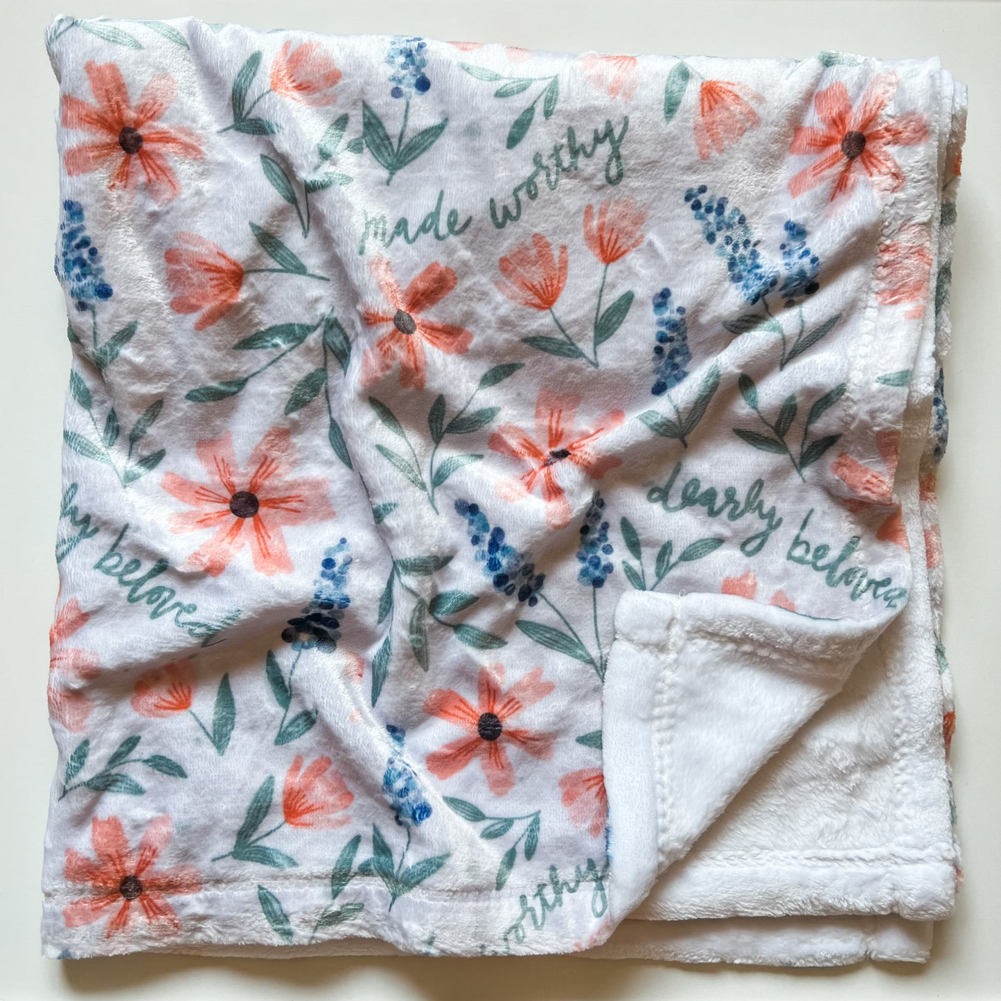 Dearly Beloved Made Worthy Floral Minky Blanket