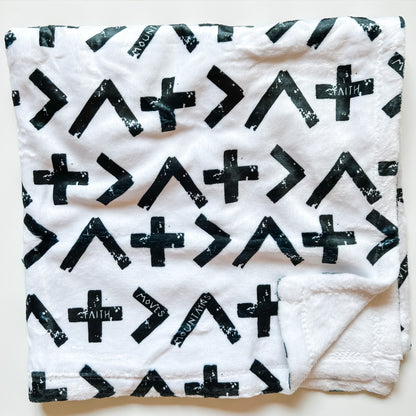 Geometric Faith Moves Mountains Minky Blanket