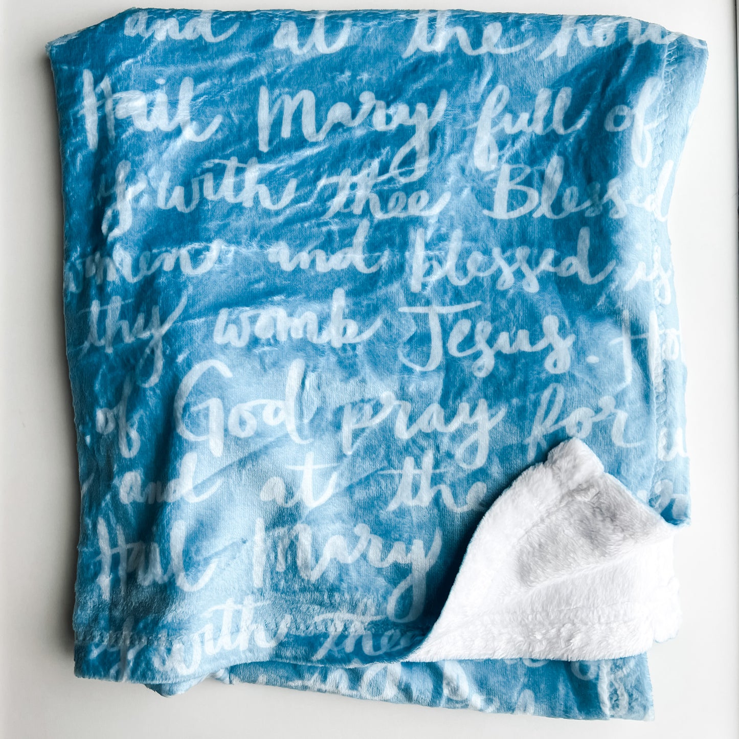 Blue Hail Mary Prayer Minky  Blanket