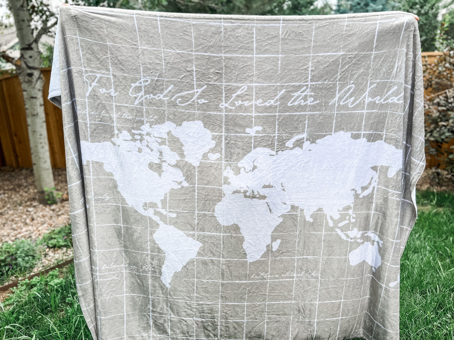 Map, For God so Loved the World, Neutral Green Minky Blanket