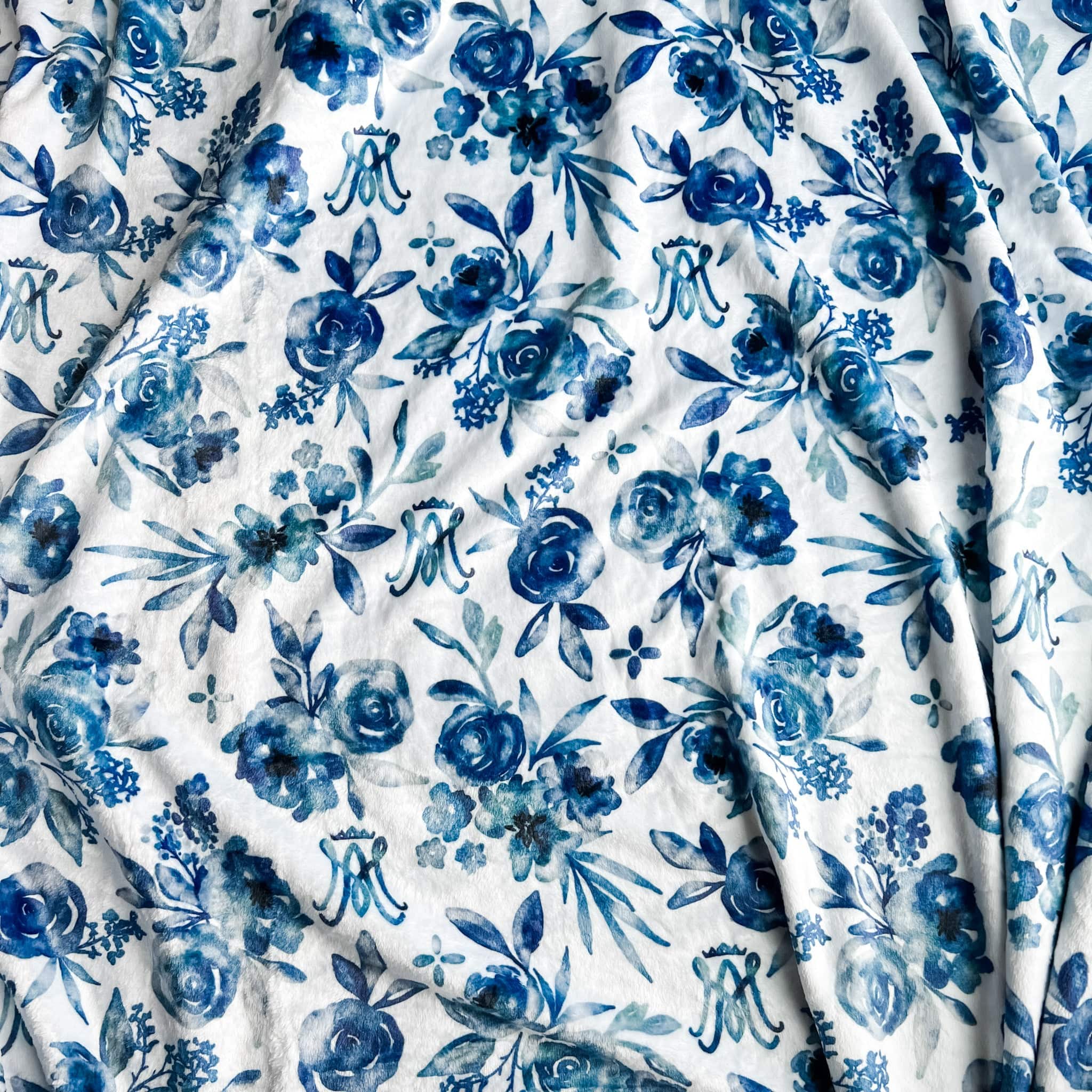 Blue Floral Minky Blanket - Queen of Heaven Design Blue Floral Minky Blanket - Queen of Heaven Design