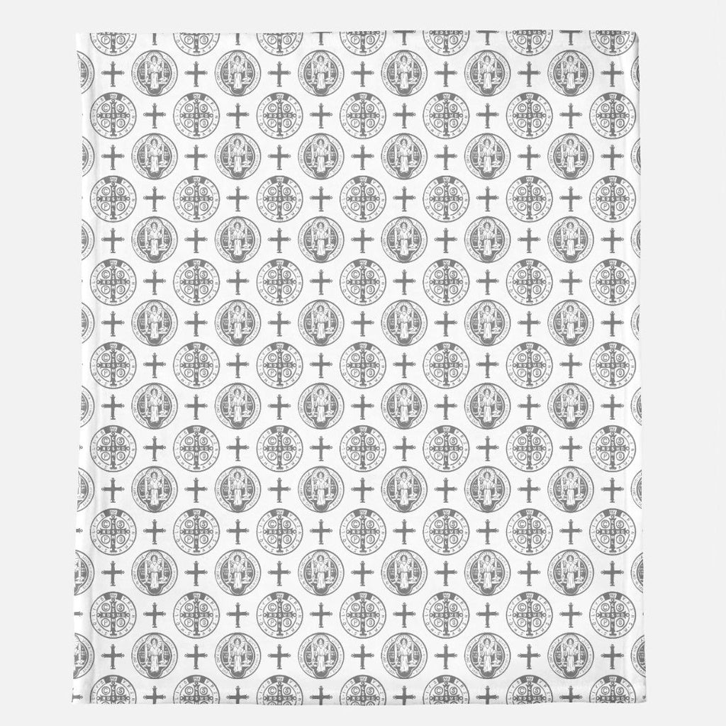 St. Benedict Medal Gray & White Minky Blanket