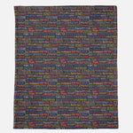 Blanket with names of saints in various colors