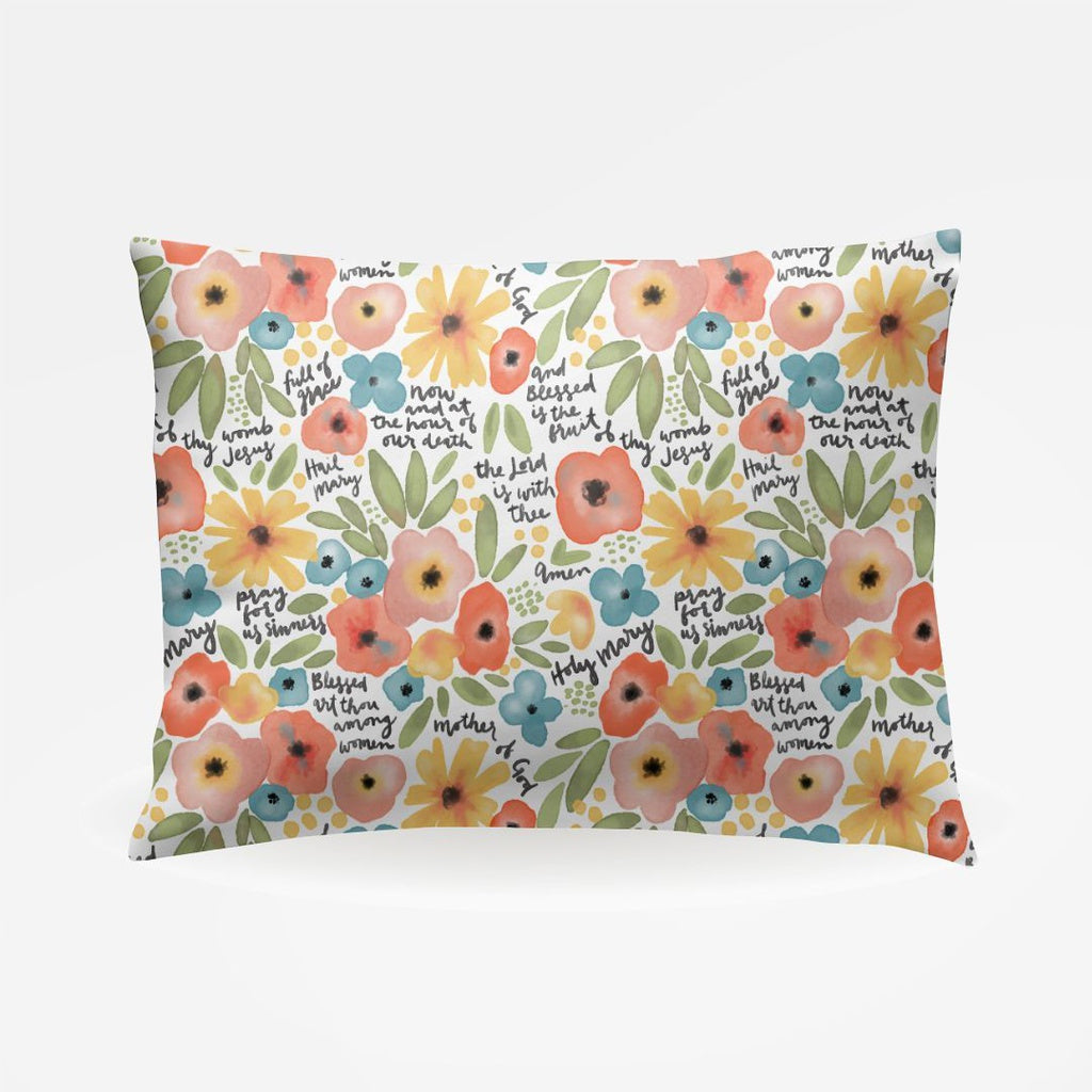 Floral Watercolor Hail Mary Prayer Pillowcase