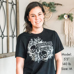 Woman wearing Memento Mori t-shirt