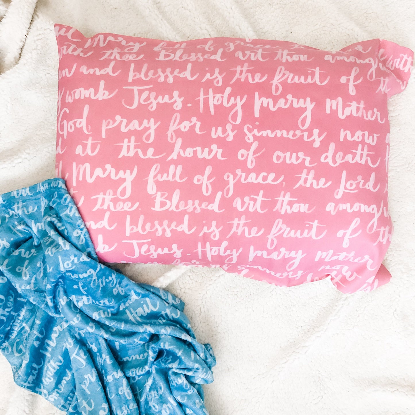 Pink Hail Mary Prayer Pillowcase, Catholic gift pillowcase