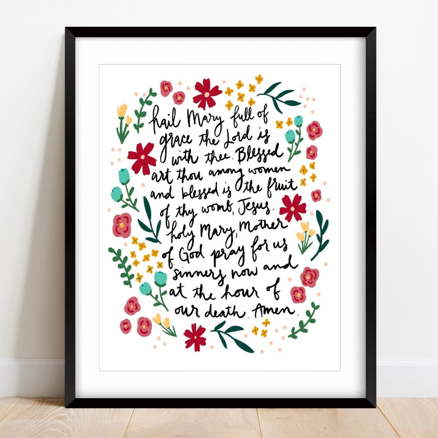 Floral Hail Mary Prayer Physical Print 8x10