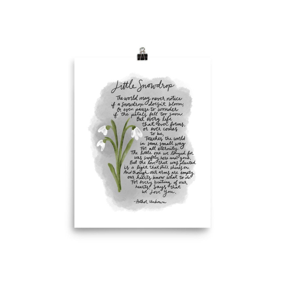Little Snowdrop Poem, Miscarriage, Infant Loss, Print 8x10